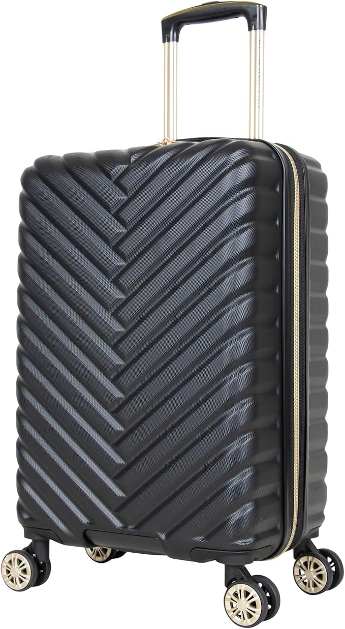 Kenneth Cole REACTION マディソン スクエア 軽量 ハードサイド シェブロン 拡張可能 スピナー ラゲージ、ブラック、2点セット（20インチ機内持ち込み用 + バックパック）