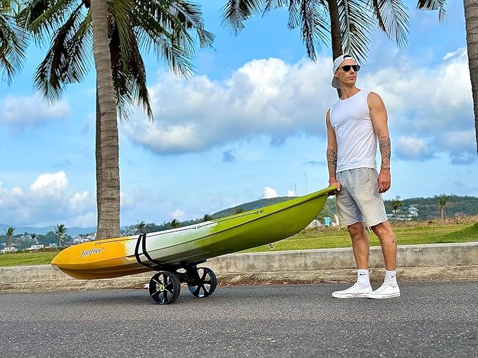 Ulticor Kayak Cart, Puncture-Free Wheels Assembles and Disassembles Within Seconds – Easy to Store – No Tools Required – All-Terrain Durable Kayak and Canoe Cart with Adjustable Straps (Green - Black)
