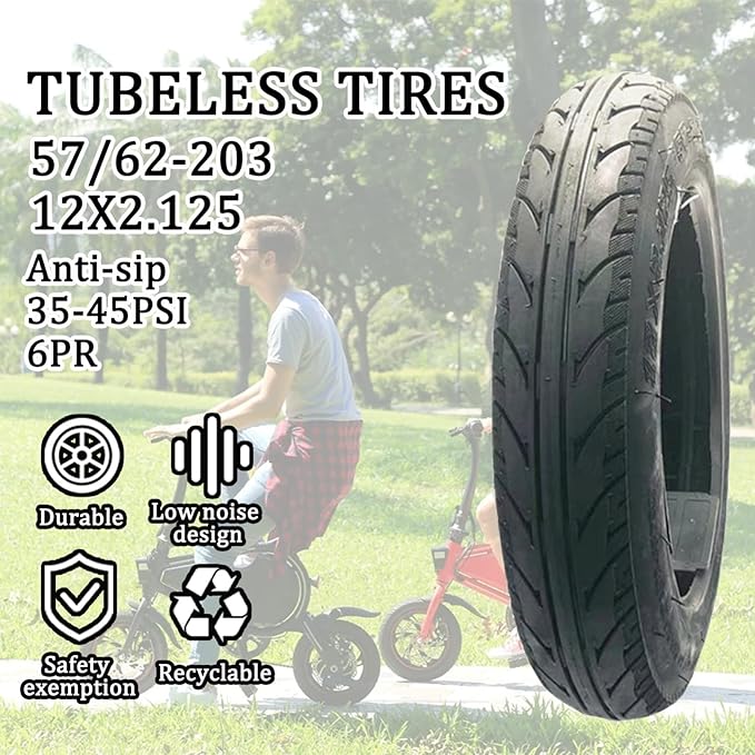 2 Pack 12 1/2 x2 1/4 Tubeless Tire, 12.5x2.25(57/62-203) Dirt Bike Tire - 12inch Tubeless Bike Tires, Strong Grip Replacement fits Children’s Bike Folding Bike Tricycle, 6PR.35-45PSI
