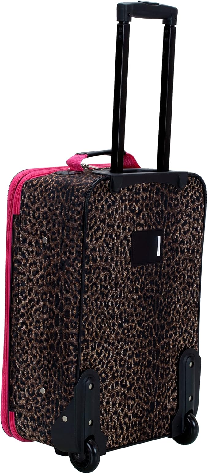 Rockland Jungle Softside Upright Luggage Set, Pink Leopard, 4-Piece Set (14/29/24/28)