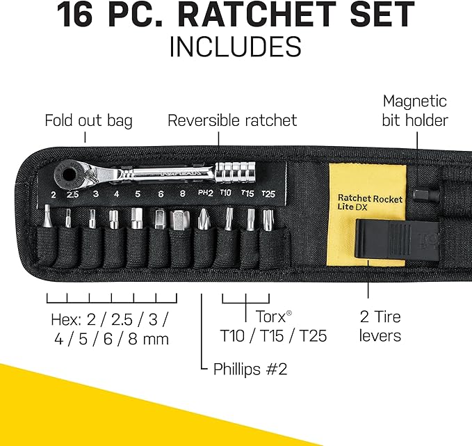 Topeak Ratchet Rocket Lite DX Bike Repair and Maintenance Tool, 16 Functions, Includes Nylon Bag, Black