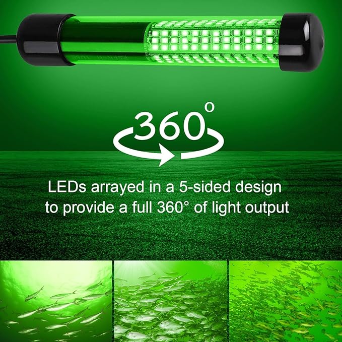 Linkstyle 12V Submersible Fishing Light, 2000LM Underwater Green Fish Attractants Lamp with 5M Cord for Boat Night Fishing