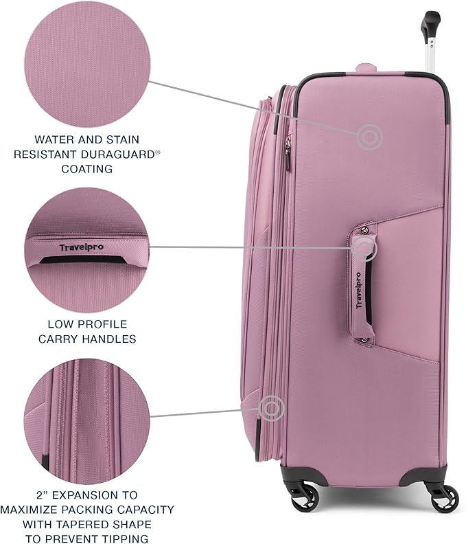 Travelpro Maxlite 5 ソフトサイド 拡張可能 スピナーホイール付きスーツケース 4輪 軽量 男女兼用 オーキッドピンクパープル チェックインLサイズ 29インチ