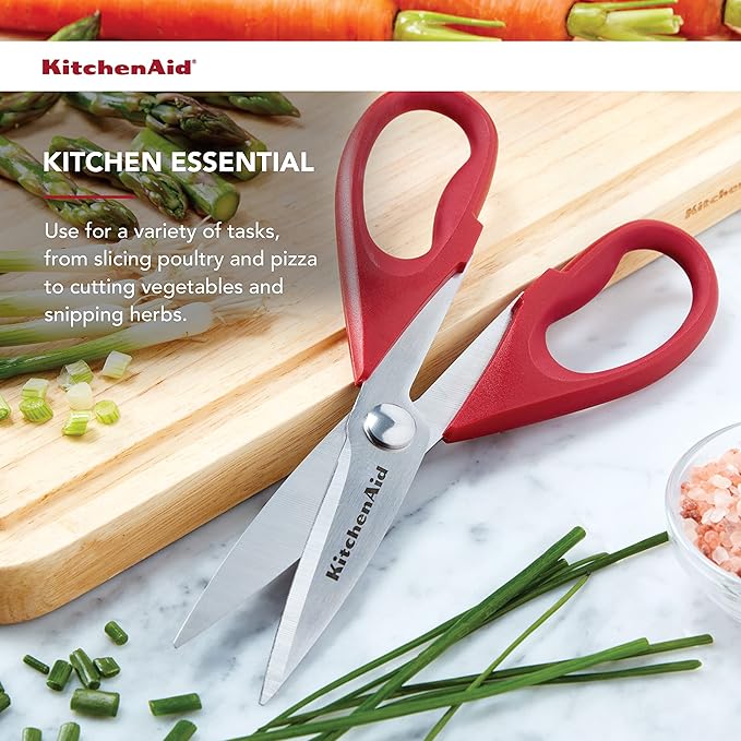 KitchenAid オールパーパスキッチンバサミ 保護シース付き 高耐久ステンレススチール製ハサミ 食洗機対応 ソフトグリップ快適ハンドル 8.72インチ レッド