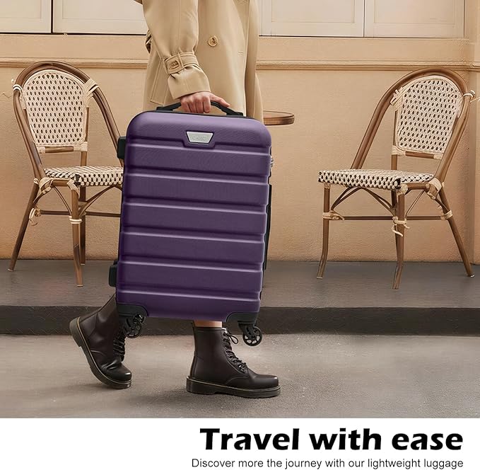 Coolife Luggage スーツケース 機内持込 旅行用品 キャリーバッグ キャリーケース 軽量 ハードシェル TSAロック搭載 (パープル, 20/24/28)