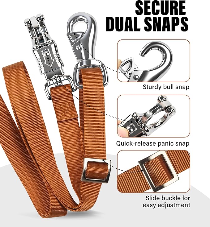 Cross Ties for Horse, Nylon Trailer Tie w/Quick-Release Panic Snap & Bull Snap Horse Trailer Accessories, Adjustable Length Range 42.5" to 73", Equestrian Supplies, Choco Brown