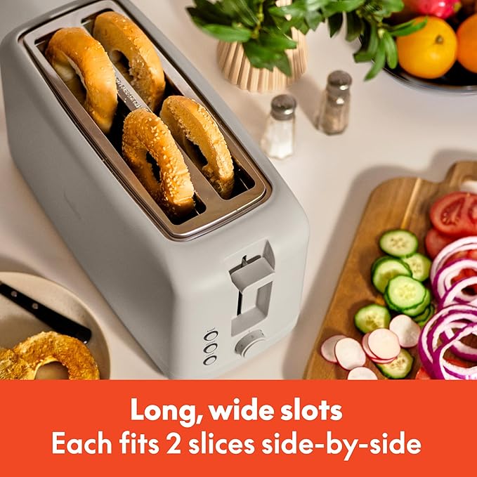 bella 4スライス スリムトースター、Fits-anywhere™ キッチンウェア、6段階の焼き色調節機能、再加熱・取消ボタン付き、サワードウも焼ける10インチのロングスロット、パン詰まり防止・自動電源オフ、900W、オートミール