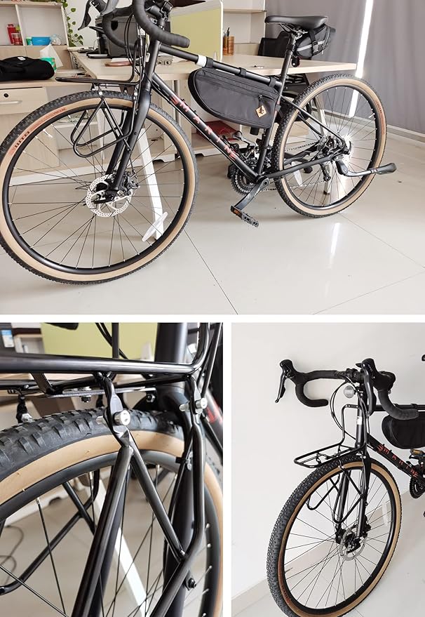Front Bike Rack, 15KG Capacity Bicycle Luggage Rack Universal Cargo Carrier for Mountain/City Bike, Heavy Duty Touring Pannier Stand
