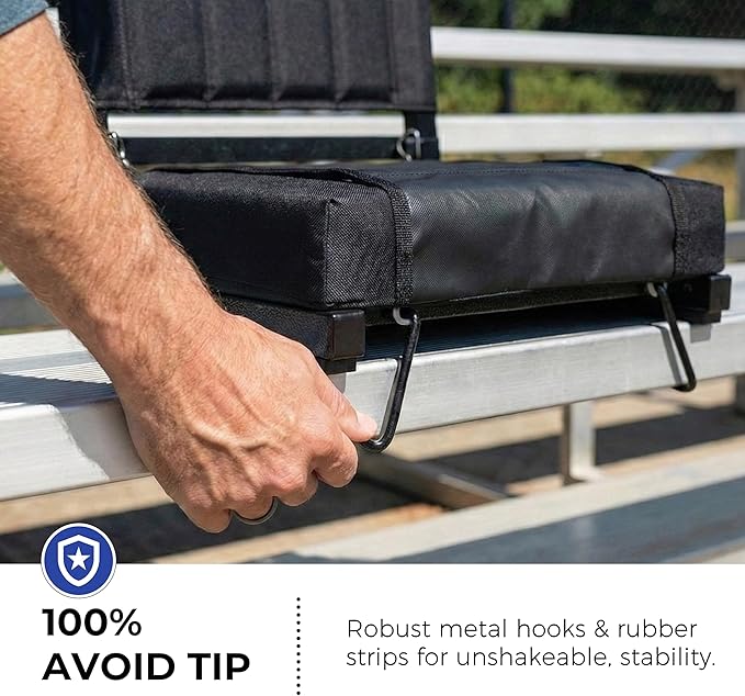 SPORT BEATS Stadium Seats with Back Support Bleacher Chairs with Back and Cushion Thick Padded Bleacher Seats Includes Shoulder Strap Black 2pcs Standard