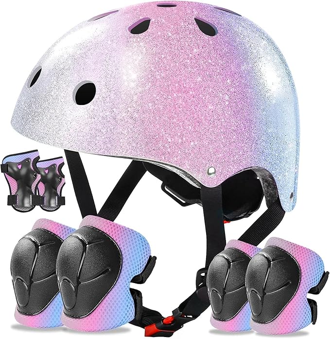 Kids Bike Helmet Set for Boys Girls Toddler Bicycle Helmet Adjustable Skateboard Helmet Protective Gear Set Knee Elbow Wrist Pads for Children Cycling, Scooter, Outdoor Sports