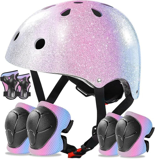 Kids Bike Helmet Set for Boys Girls Toddler Bicycle Helmet Adjustable Skateboard Helmet Protective Gear Set Knee Elbow Wrist Pads for Children Cycling, Scooter, Outdoor Sports