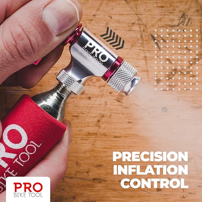 Pro Bike Tool CO2 Inflator Quick & Easy - Presta & Schrader Valve Compatible - Bicycle Tyre Pump for Road & Mountain Bikes - Insulated Sleeve - No CO2 Cartridges Included
