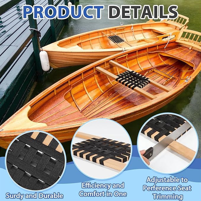 2 Pcs 34 Inch Canoe Webbed Seat Outdoor Caned Seat Replacement Canoe Hardware Accessories Weather-Resistant for Kayaking Boating Fishing Camping