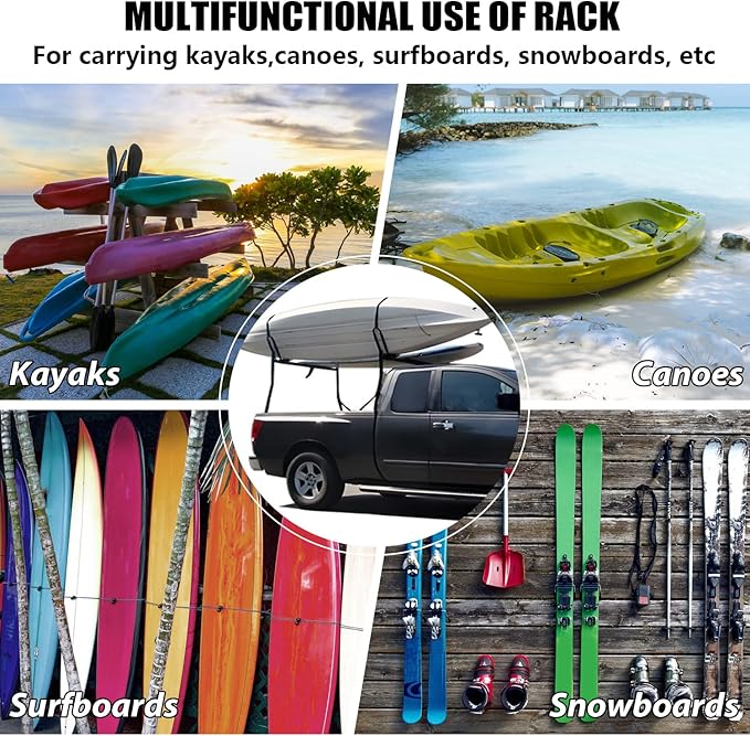 HECASA Universal J-Bar Rack Kayak Roof Rack Top Mount Crossbar Carrier Canoe SUP Surfboard Ski Board Top Mount Crossbar Car SUV Truck 2 Pair