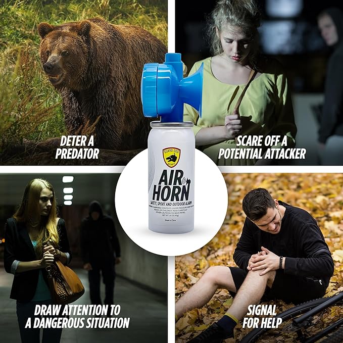 Guard Dog Security Air Horn For Safety, Loud Blow Horn, Hand Held Mini Air Horn for Self-Defense, Audible Over 1 Mile, 1.4 oz Can, Powerful, Portable and Mini Canned Accessories for Protection