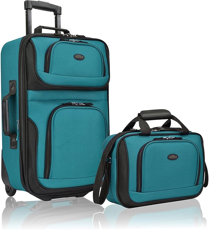 U.S. Traveler Rio 軽量ソフトサイド機内持ち込み用スーツケース、2輪セット、ティール