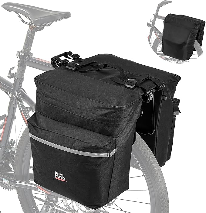 KEMIMOTO Bike Bag Panniers with Rain Cover, 34L Waterproof Bicycle Saddle Bag for Rear Rack Mountain Biking Bags Storage, Ebike Accessories for Commuter Grocery Shopping Travel Carrier, Black