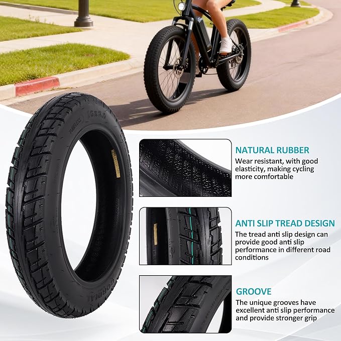16 Inch Tubeless Tire for Electric Bike, 16x3.0 Puncture-Proof Snow Tire for E-Bike with Valve and Tire Levers, 16” Vacuum Tire Pneumatic Tires