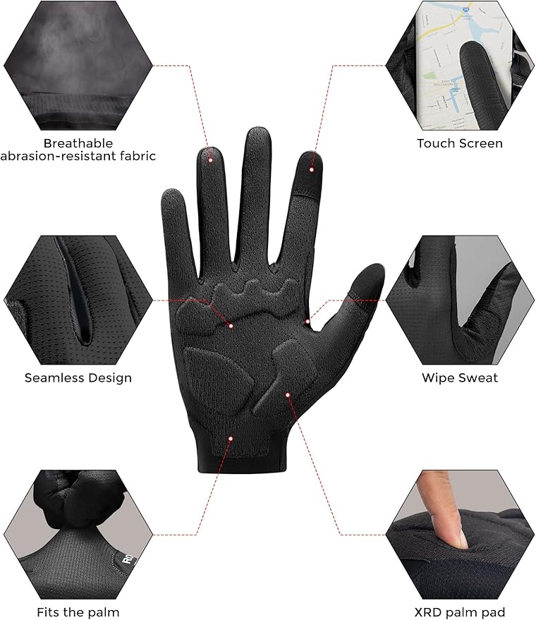 ROCKBROS Cycling Gloves for Men Women XRD Shock Absorbing Bicycle Riding Anti-Slip Breathable Full Finger UV-Sun-Protection Gloves for Road/Mountain & Electric Bike,E-Bike Commuter
