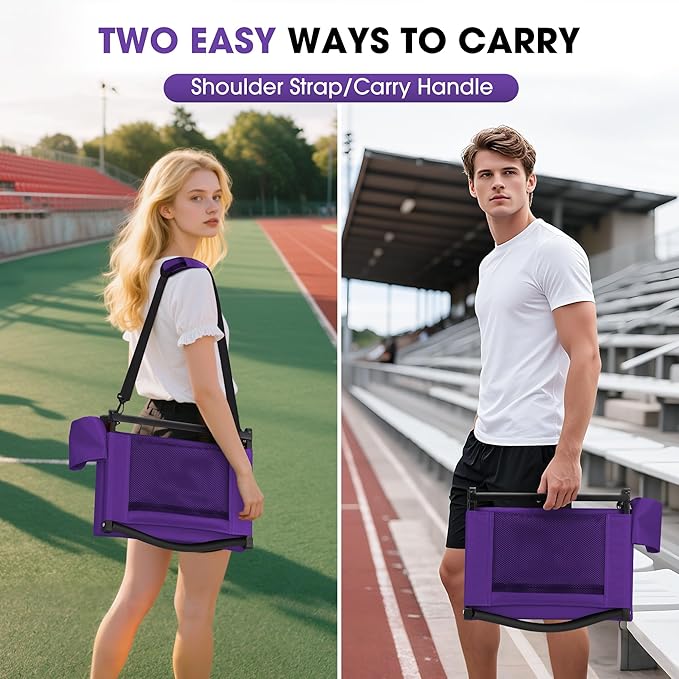Fragess Bleacher seat, Stadium Seats with Back Support and Thick Cushion, Bleacher Chairs with Shoulder Strap and Side Pocket, Stadium Seat for Bleachers, Perfect for Sports Events(Purple)