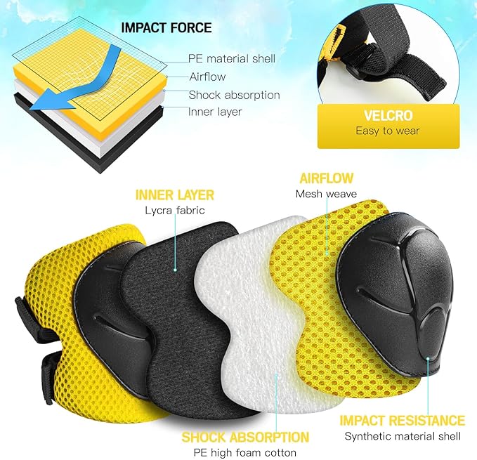 Wemfg Kids Protective Gear Set Knee Pads for Kids 3-14 Years Toddler Knee and Elbow Pads with Wrist Guards 3 in 1 for Skating Cycling Bike Rollerblading Scooter