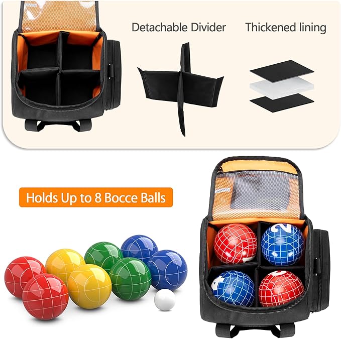 DSLEAF Bocce Ball Carry Bag for 8 Balls, Bocce Ball Storage Bag with Padded Handle and Detachable Shoulder Strap for Easy Carrying(Only Bag, Not Including Balls)