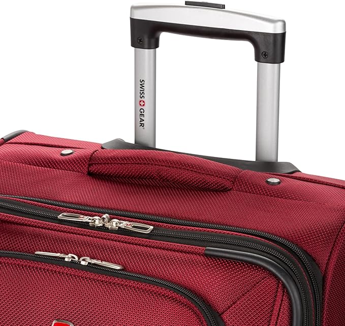 SwissGear Sion Softside Expandable Luggage – Medium Checked Suitcase with 360 Degree Wheels & Retractable Handle – 25 Inch, Perfect for 1-7 Night Trips – Burgundy