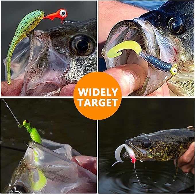 OROOTL Fishing Jig Heads Hooks Set, 60pcs Assorted Round Jig Head with 3D Eyes Painted Jig Heads for Crappie Bass Walleye 3/8oz 1/4oz 1/8oz 1/16oz 1/32oz Saltwater Freshwater Fishing Tackle Kit