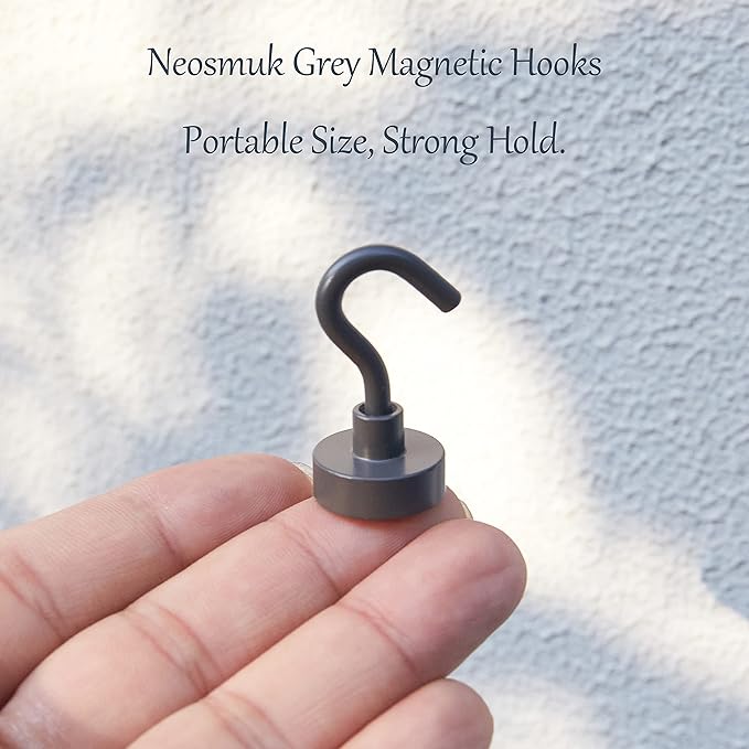 Neosmuk Magnetic Hooks, Heavy Duty 30lb+ Strong Magnet Hook for Cruise Cabins, Cruise Ship Essentials for Hanging, Metal Wall Refrigerator Hangers (Grey, 10 Pack)