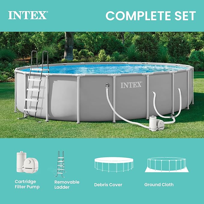 INTEX Prism Frame 20 ft x 52 in Above Ground Pool Set, Round Swimming Pool with Steel Frame, 1500 GPH Cartridge Filter Pump, Ladder, Cover, & Ground Cloth
