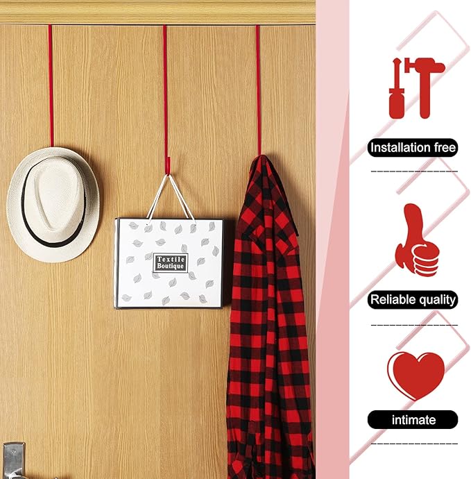 Hotop 15 Inch Wreath Hangers for Front Door Wreath Doors Hangers Steel Material Clothes Towel Hooks Holder Over The Door Hanger Hooks 2 Pcs for Christmas Halloween Front Decorations(Red)