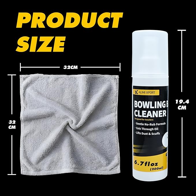 Bowling Ball Cleaner Spray with Microfiber Towel - Removes Oil, Dust & Scuffs, Gentle Formula for All Ball Types, Portable 6.7 fl oz Bottle