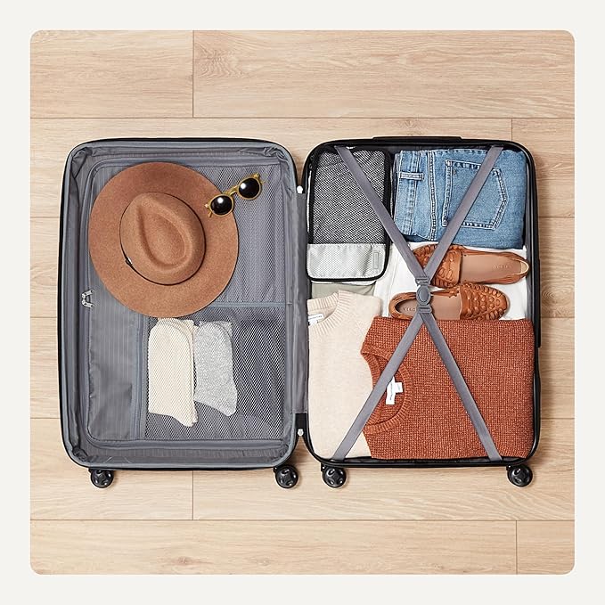 Amazon Basics 30" Hardside Large Checked Luggage with Multi-directional Wheels, Expandable for Up to 15% More Space, Scratch-Resistant Hardshell, Navy Blue