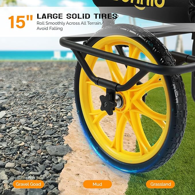 Bonnlo Durable Canoe Cart, All-Terrain Trolley Carrier with 15" Large Kayak Wheels, 330lbs Kayak Cart Dolly with Kickstand, Adjustable 4 Postions (8.66"-19.69") to Fit Kayaks, Canoes, and Small Boats