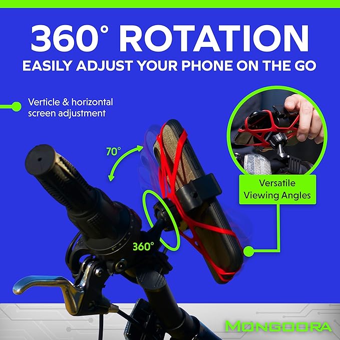 Bike & Motorcycle Phone Mount - GPS Cell Phone Holder for Bicycle Handlebar - Easy to Install Bike Accessories Fits iPhone, Galaxy, Android - Stocking Stuffers - 3 Bands (Black, Red, Green)