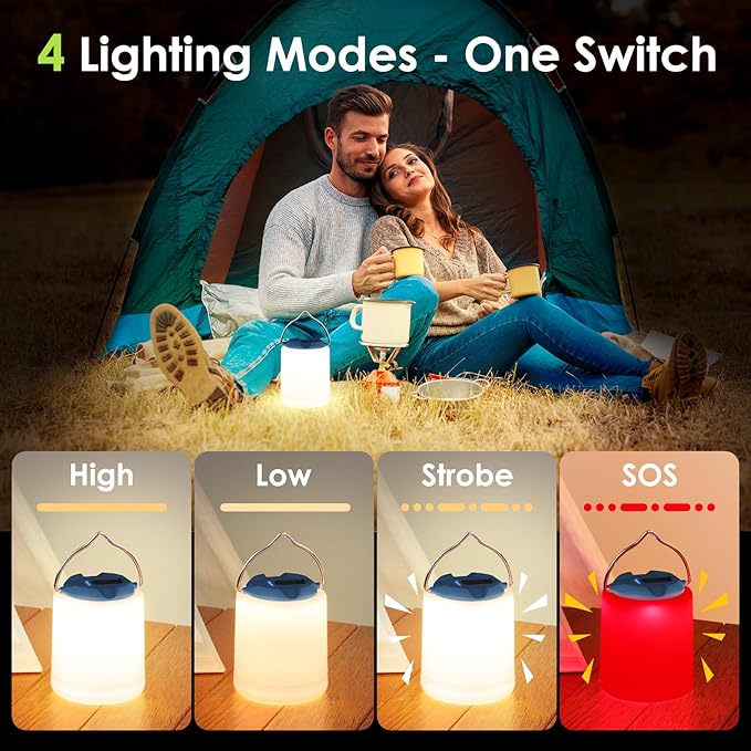 LEDキャンプランタン 充電式キャンプライト 4モード 屋外懐中電灯ランタン 1000ルーメン 防水ポータブル緊急キャンプライト 災害用 ハイキング サバイバルキット用 - ブルー