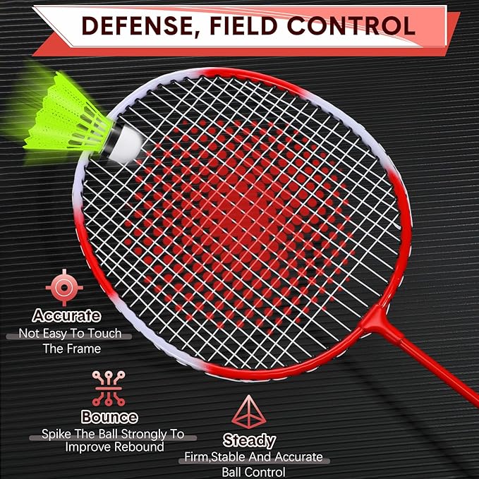 12 Pack Badminton Rackets Set Including Badminton Racquets, Nylon Shuttlecocks and Carry Bag for Outdoor Backyard Games Beginners