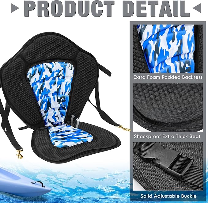 Lewtemi 2 Pack Kayak Seats with Back Support Adjustable Sit on Top Padded Boat Seat with Detachable Storage Bag and 8 Fixed D Ring and Screws