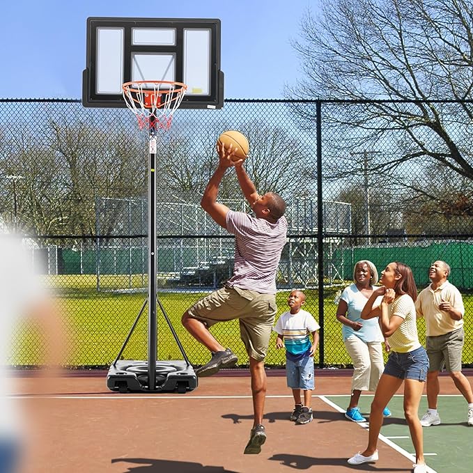 DUMOS 10FT Adjustable Height Portable Basketball Hoop Outdoor for Adult, 44 Inch Shatterproof Backboard w/Shock Absorbent Rim, Fillable Base, 2 Wheels for Swimming Pool/Indoor