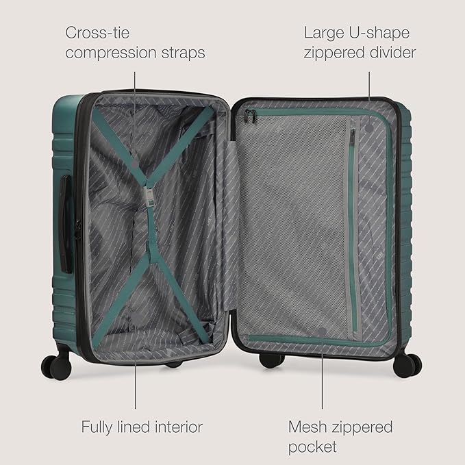 U.S. Traveler Boren Expandable Hardside Rugged Travel Luggage with 8 Spinner Wheels, Teal, Checked-Medium 26-Inch