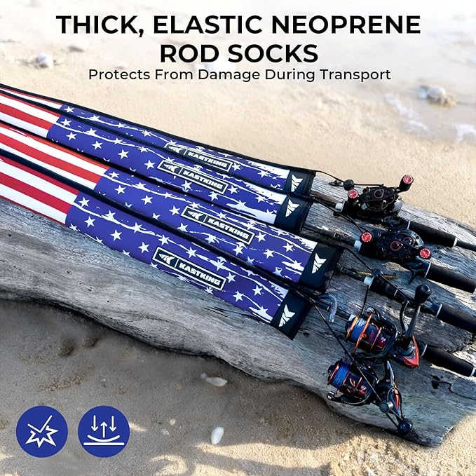 KastKing MeshGuard Rod Socks, Fishing Rod Sleeve, Neoprene Fishing Pole Sleeve, Fishing Rod Covers, Built-in Hanging Loop & Adjustable Lanyard, Fits Casting, Spinning, & Fly Rods