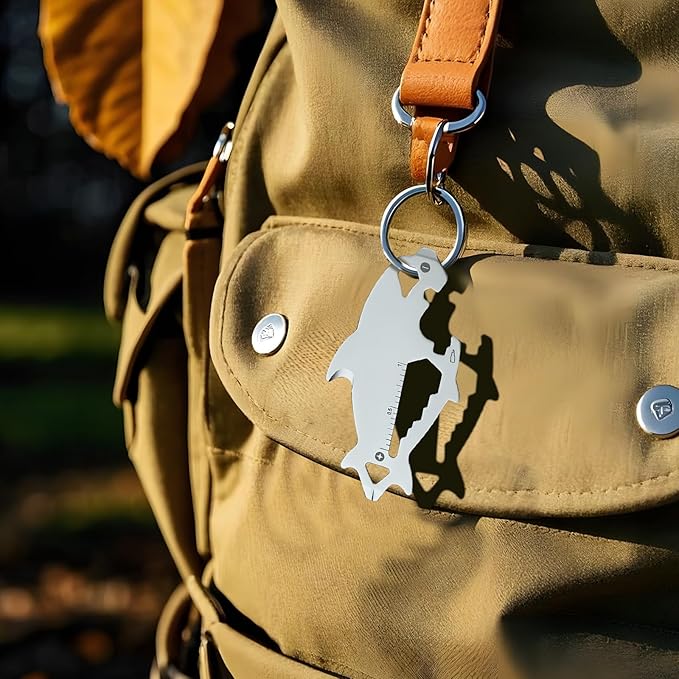 Father's Day Gifts for Dad from Daughter Son, Keychain Multi-tool 13 in 1 Pocket Gadgets Tools Bottle Opener Screwdriver, EDC Tool Key Ring Anniversary Birthday Gifts for Men Him (Shark)