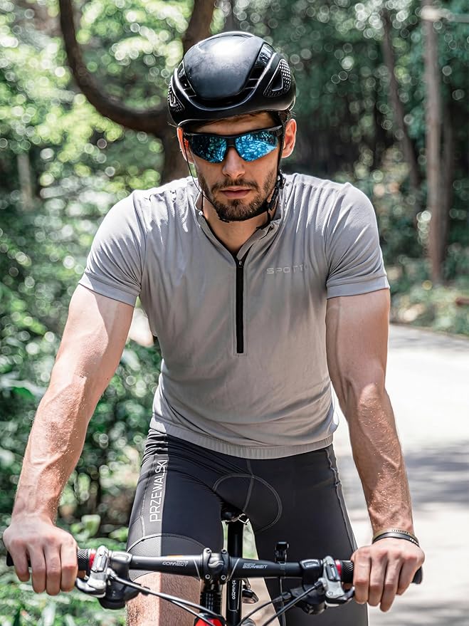 Spotti Men's Cycling Bike Jersey Short Sleeve with 3 Rear Pockets- Moisture Wicking, Breathable, Quick Dry Biking Shirt