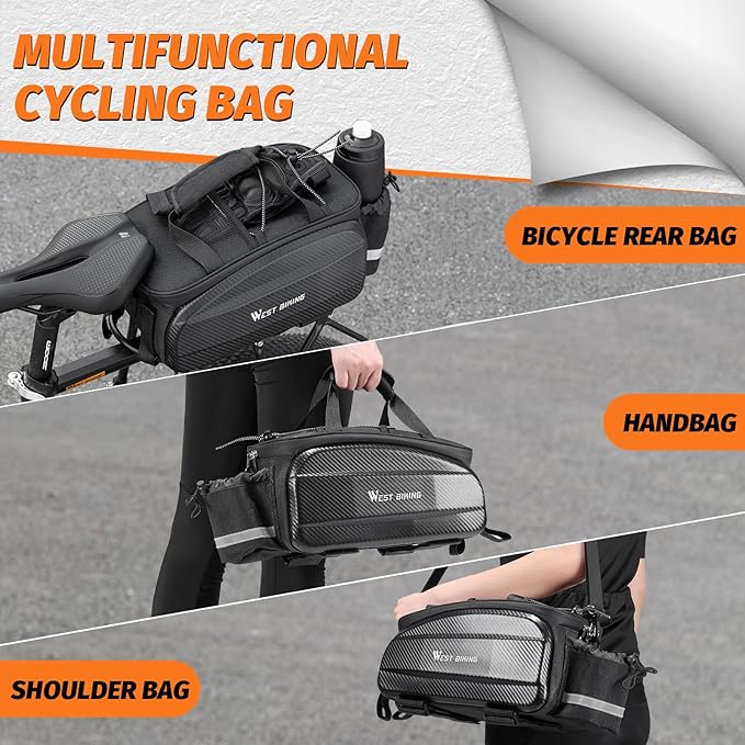 West Biking Waterproof Hard Shell Bike Rear Rack Bag 11L Capacity 600D Oxford Fabric & EVA Bicycle Trunk Pannier Bag for Commuting Touring Mountain Road E-Bike with Rain Cover (Black-2: 11Lcapacity)