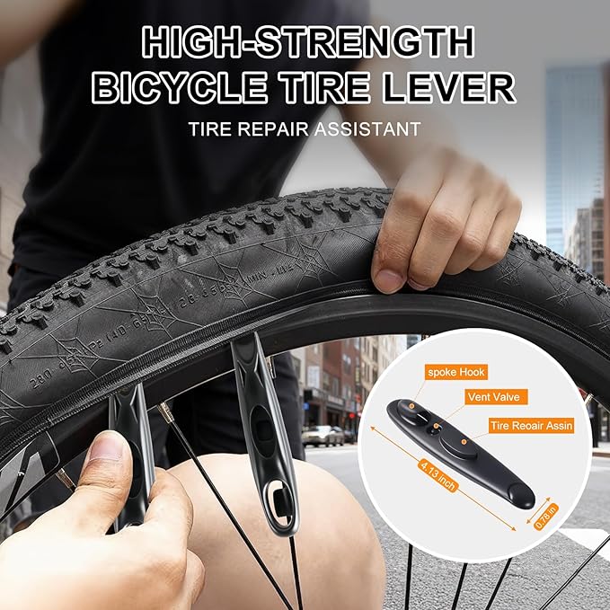 Bike Multitool 16-in-1, Bicycle Multitool, Bike Tool Kit w/Hex, Socket, Spoke Wrench + Attached 2 Tire Levers for Road Mountain Cycling Repair
