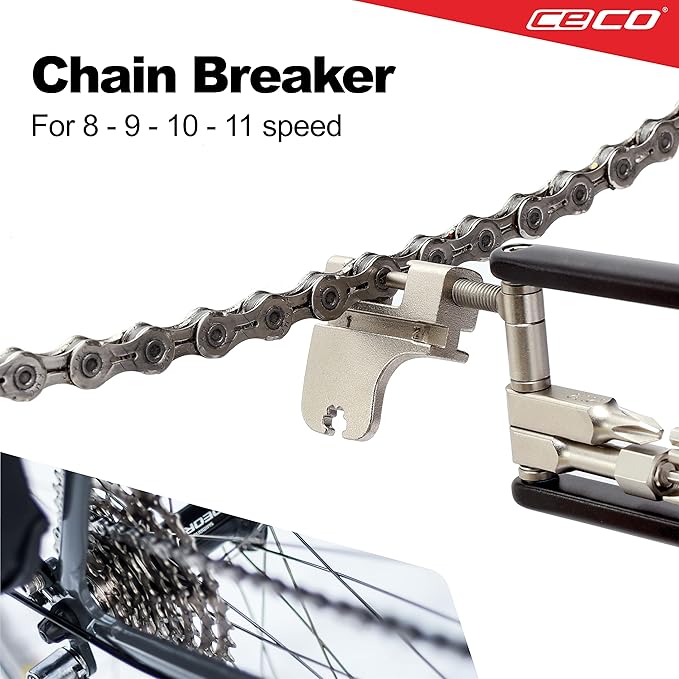 CECO USA 17 Function Bike Tool with Chain Breaker, Bicycle Multi Tool, Ultra Slim, Compact Pocket Sized, Lightweight, High Strength CR-V 6150 Tool Steel, Easy To Carry, Case Pouch Included, Quality