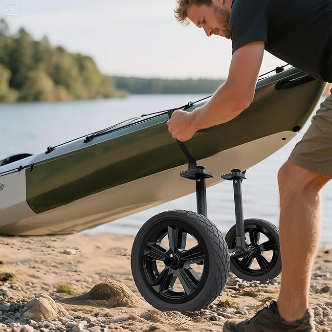 GanFindX Heavy Duty Kayak Cart Adjustable Foldable Trolley with Solid Durable Wheels Portable Canoe Transport Dolly with Secure Tie Down Straps for Easy Outdoor Travel