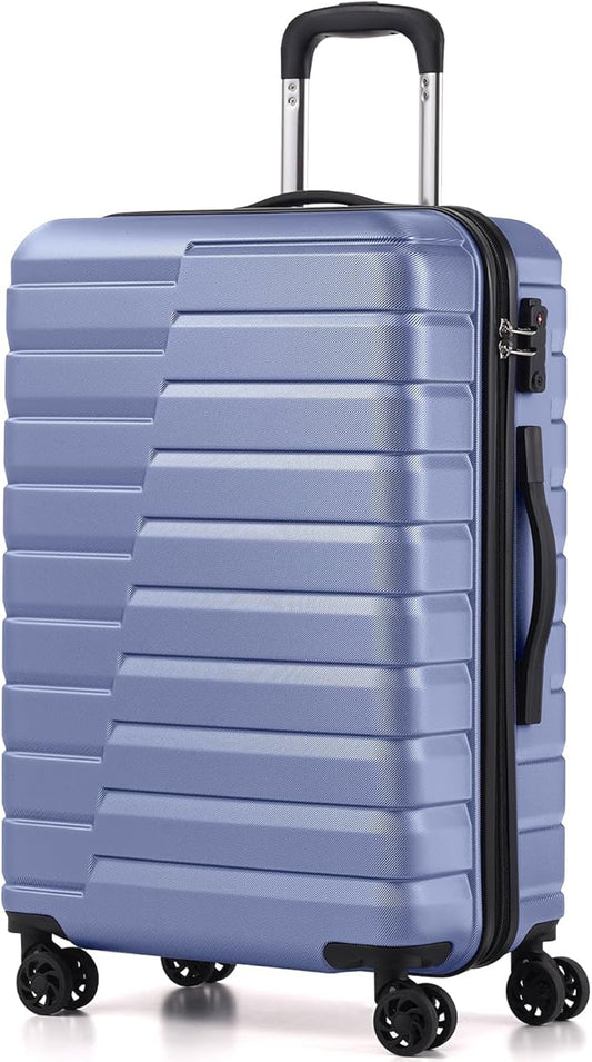 Coolife Medium Checked Luggage with Spinner Wheels Hardside Suitcase TSA Lock Telescopic Handle(Blue)