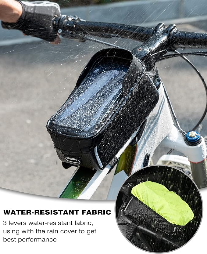 ROCKBROS Bike/Bicycle Phone Front Frame Bag, Waterproof, Tube Bag,Cycling Pouch, Bike Accessories for Men Compatible Phone Under 7”