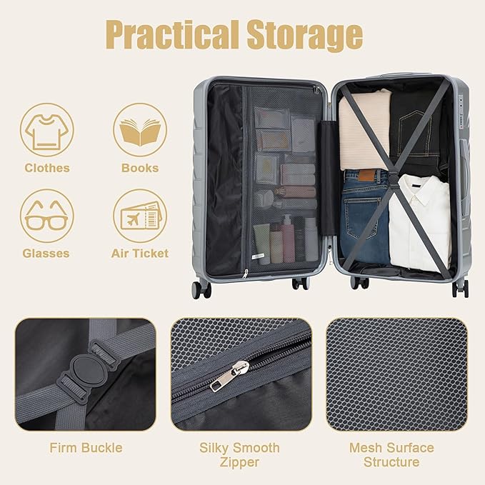 28 Inch ABS Hard Shell Large Luggage With Combination Lock and Side Hooks, Sliver